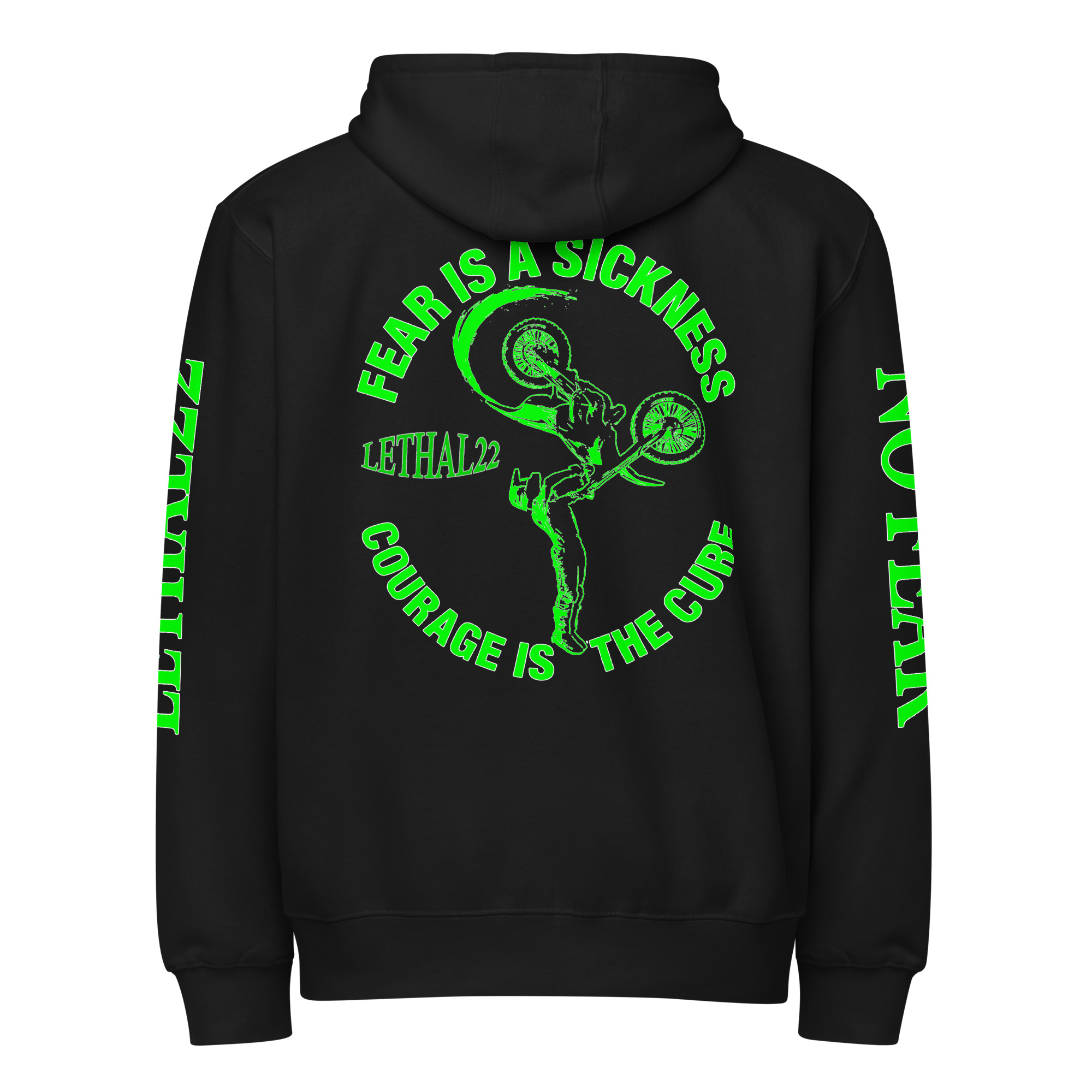 “No Fear Love’s Here” – Fear Is a Sickness / Courage Is the Cure - Premium full zip hoodie - Image 2